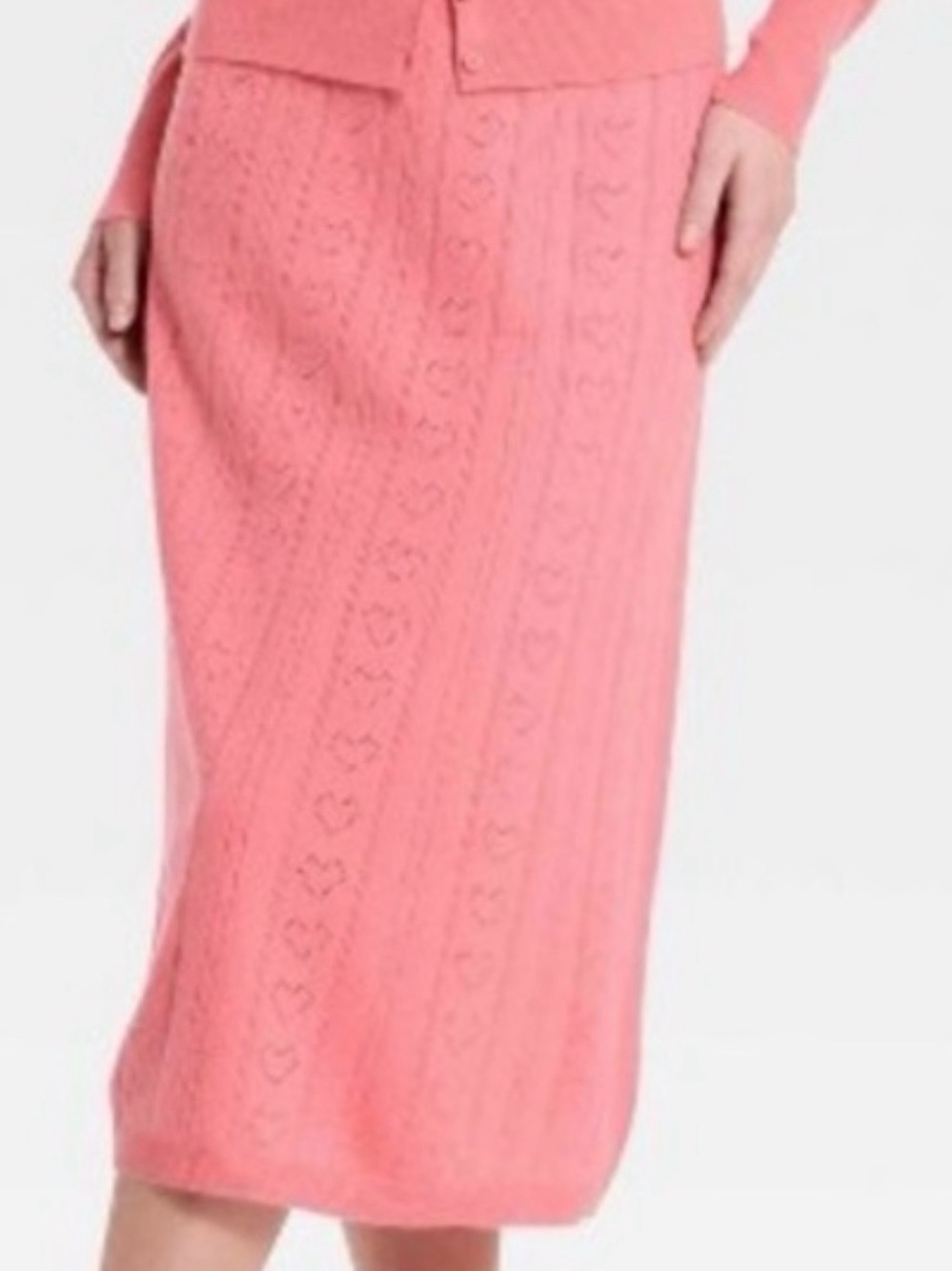 a new day NWT M PINK hearts cable knit soft lightweight Midi Skirt